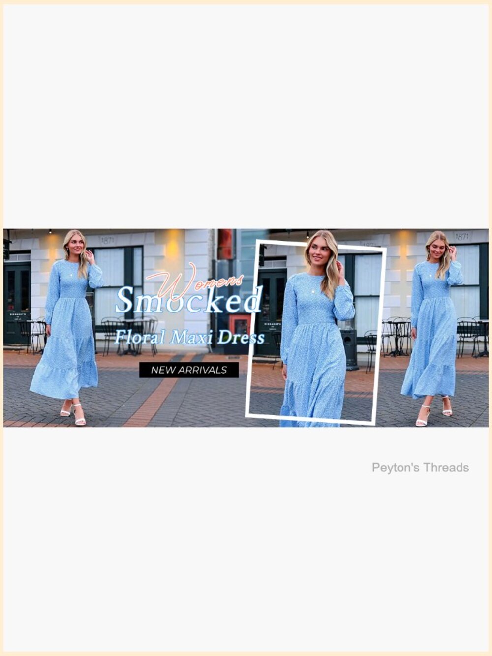 Long Sleeve Flowy Floral Maxi Dress Crewneck Smocked Tiered Swing Dress with - Picture 7 of 7